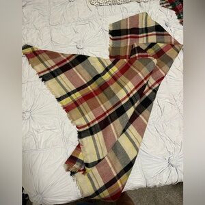 Blanket scarf for fall plaid yellow red cream